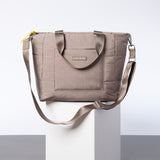 padded tote bag medium + strap basic woven slim - dark mushroom