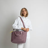 padded tote bag medium + strap basic woven slim - ash plum