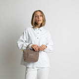 padded tote bag mini + strap basic woven slim - dark mushroom