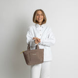 padded tote bag small + strap basic woven slim - dark mushroom