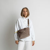 padded tote bag small + strap basic woven slim - dark mushroom