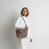 padded tote bag small + strap basic woven slim - dark mushroom