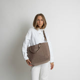 padded tote bag medium + strap basic woven slim - dark mushroom