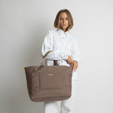 padded tote bag large + strap basic woven slim - dark mushroom