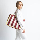 Carry All Bag - bold stripes wine red/sand