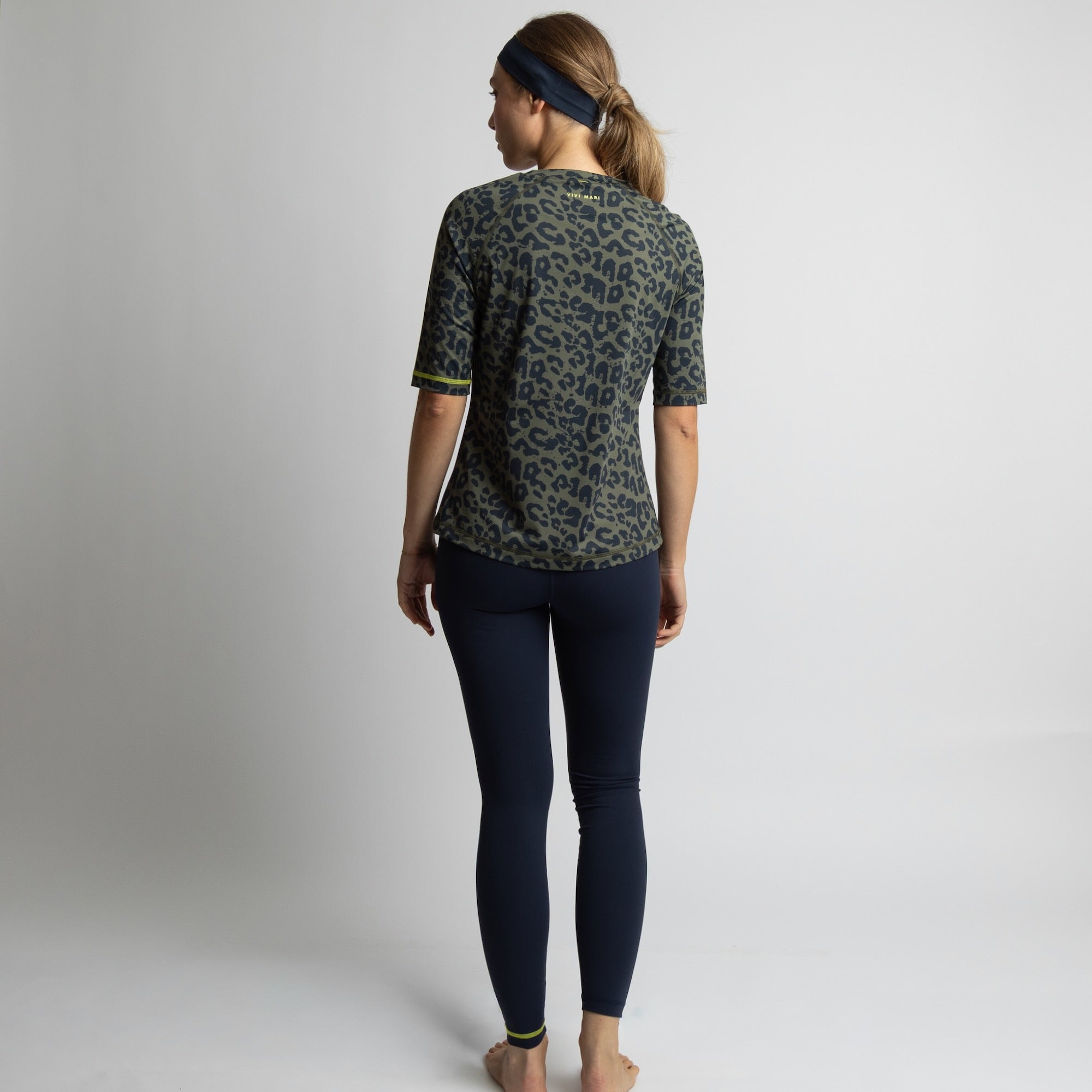 Activewear Half Sleeve T-Shirt leo splashes navy/olive - VIVI MARI