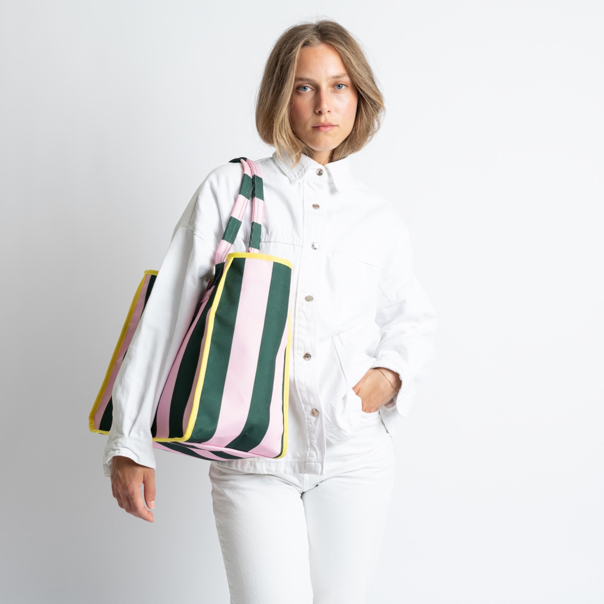 Carry All Bag - bold stripes green/rosé - VIVI MARI