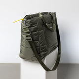 padded tote bag large + strap basic woven slim - olive - VIVI MARI