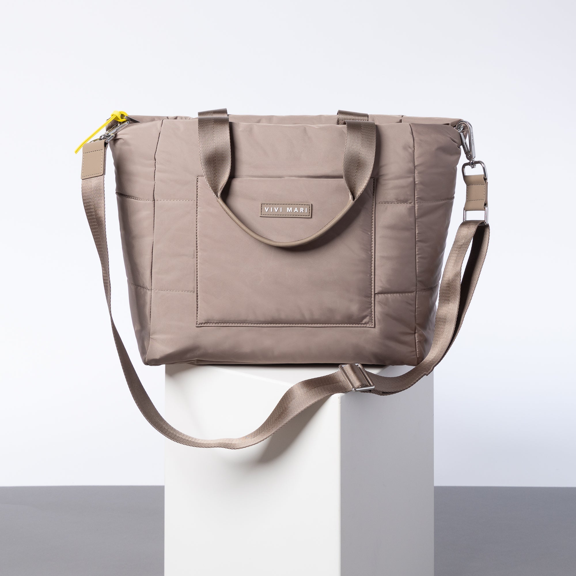 padded tote bag medium + strap basic woven slim - dark mushroom - VIVI MARI