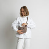 padded tote bag mini + strap basic woven slim - dark mushroom - VIVI MARI