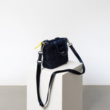 padded tote bag mini + strap basic woven slim - navy - VIVI MARI