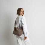 padded tote bag small + strap basic woven slim - dark mushroom - VIVI MARI