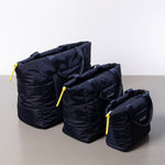 padded tote bag small + strap basic woven slim - navy - VIVI MARI