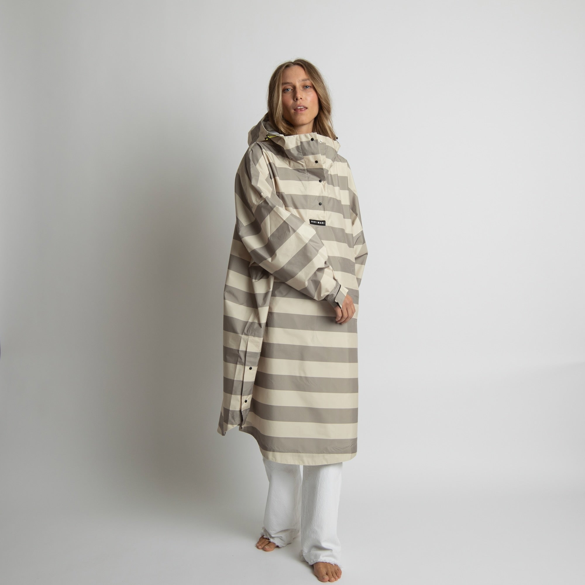 Raincoat bold stripes mushroom/sand - VIVI MARI