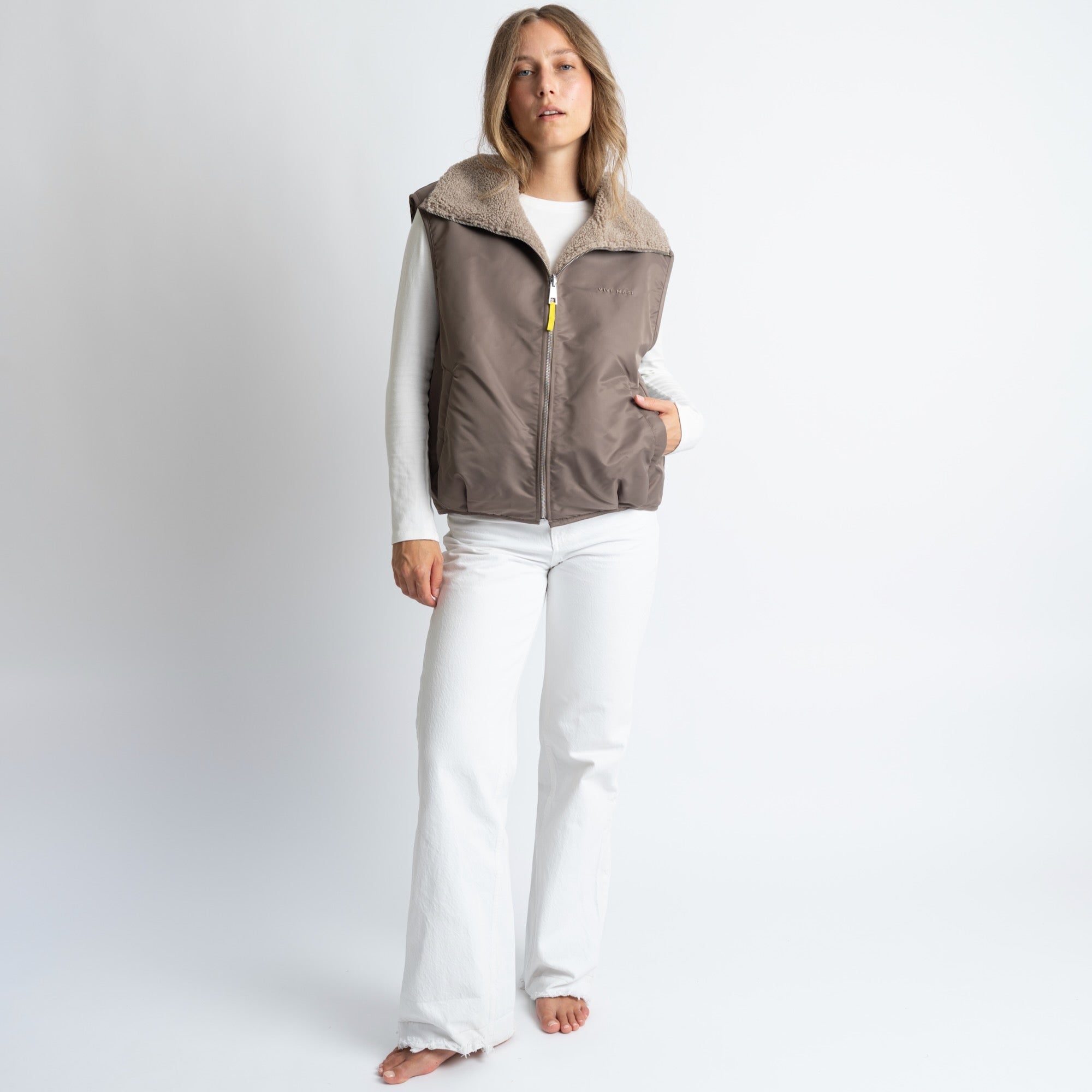 Reversible Bomber Vest - dark mushroom/mushroom - VIVI MARI
