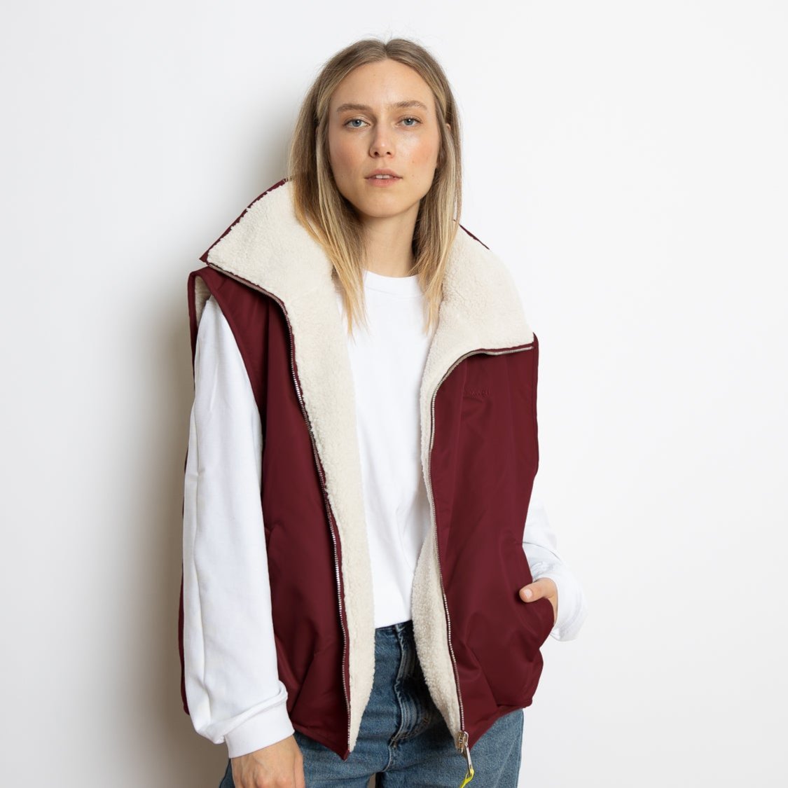 Reversible Bomber Vest - wine red/sand - VIVI MARI