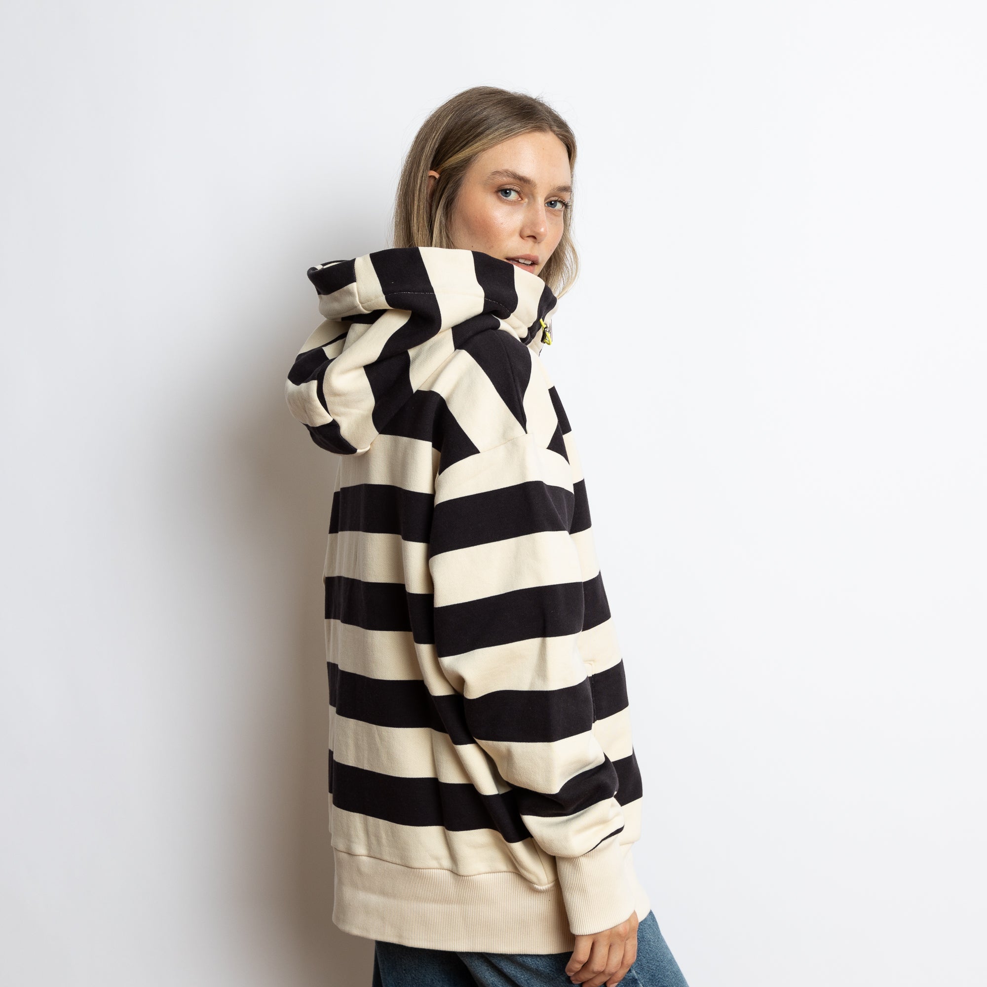 Sweat Jacket hoodie - bold stripes black/sand - VIVI MARI