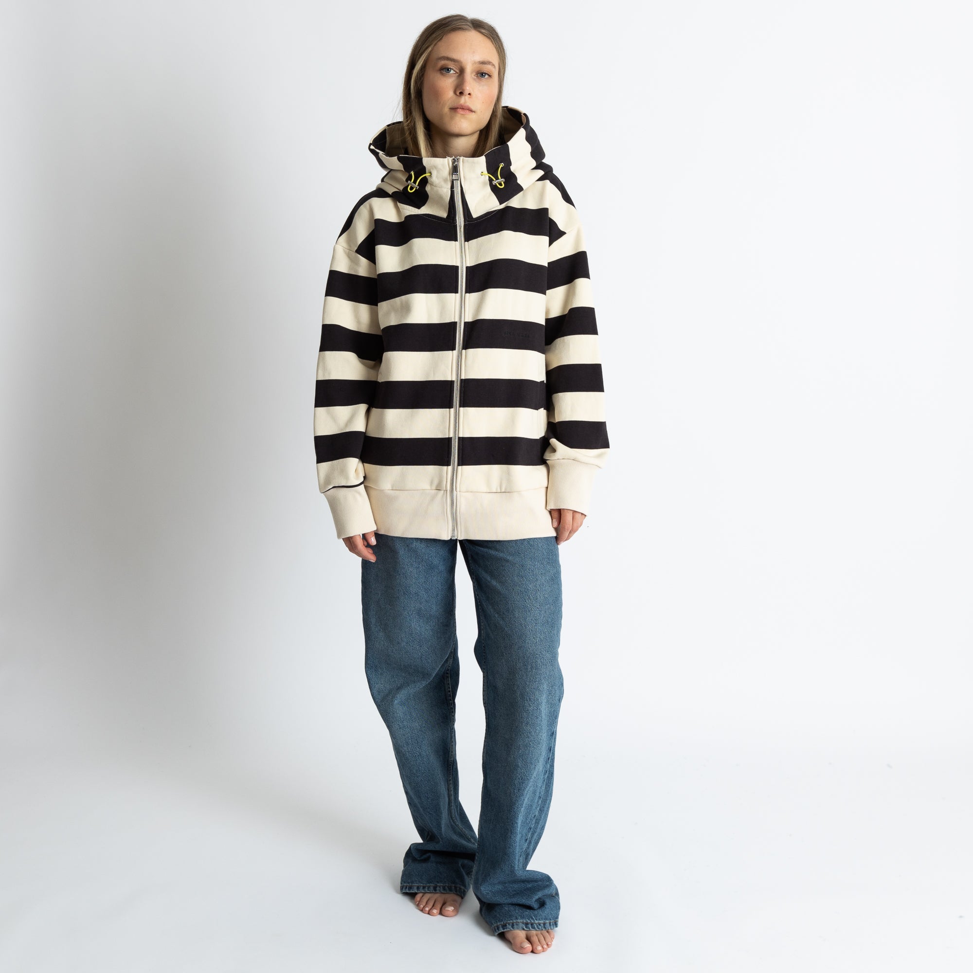 Sweat Jacket hoodie - bold stripes black/sand - VIVI MARI