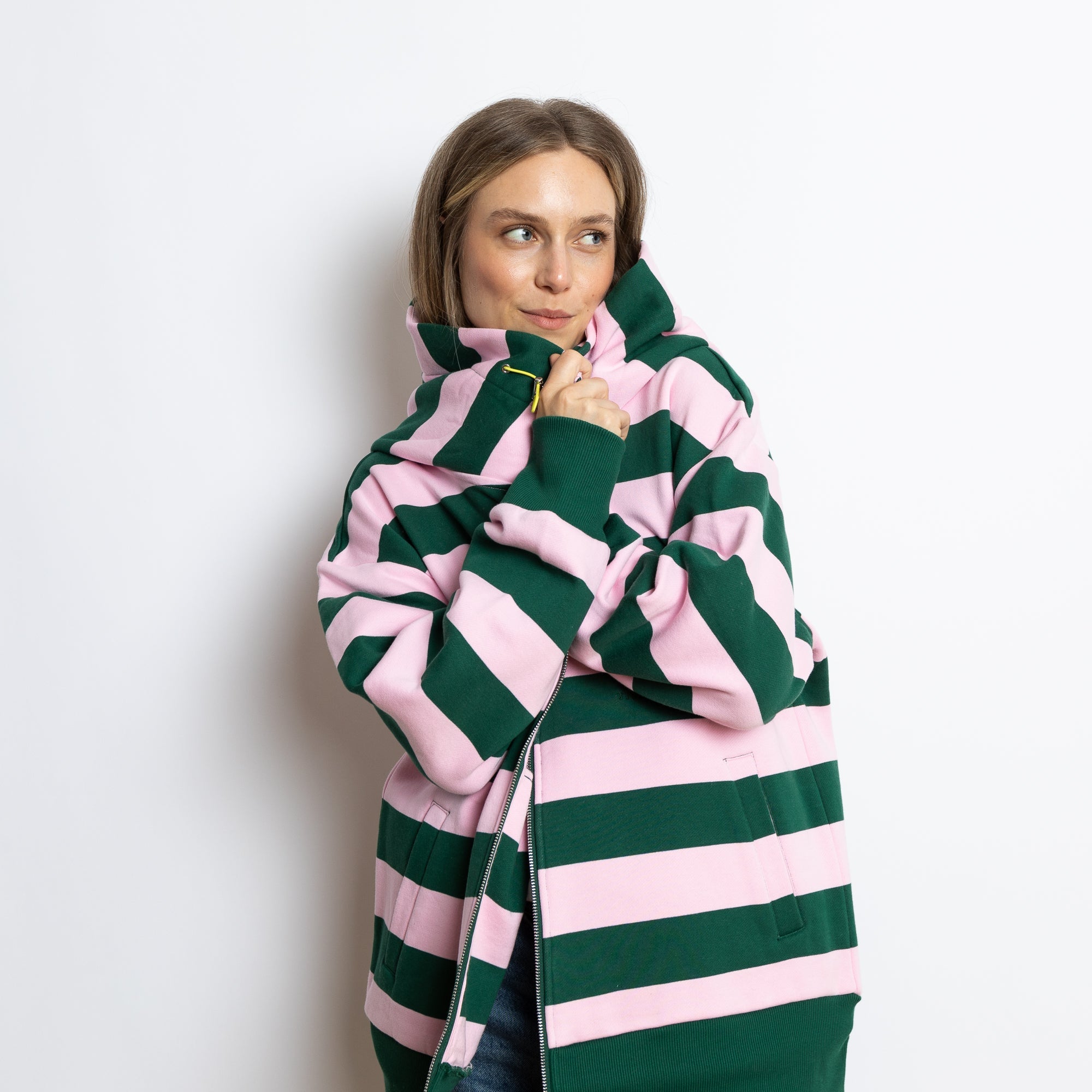 Sweat Jacket hoodie - bold stripes green/rosé - VIVI MARI