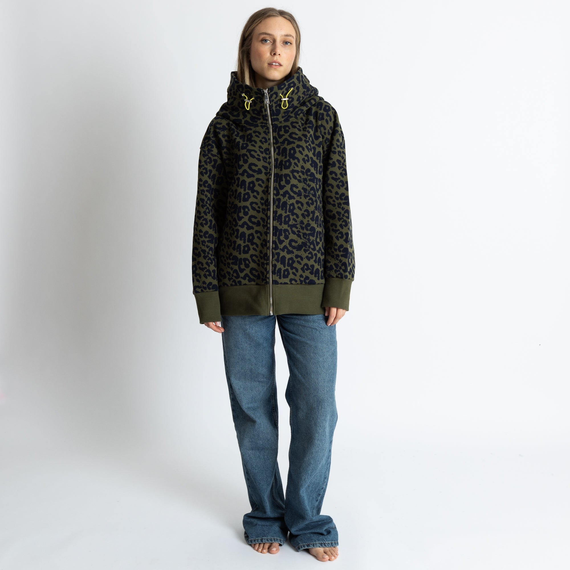 Sweat Jacket hoodie - leo splashes navy/olive - VIVI MARI