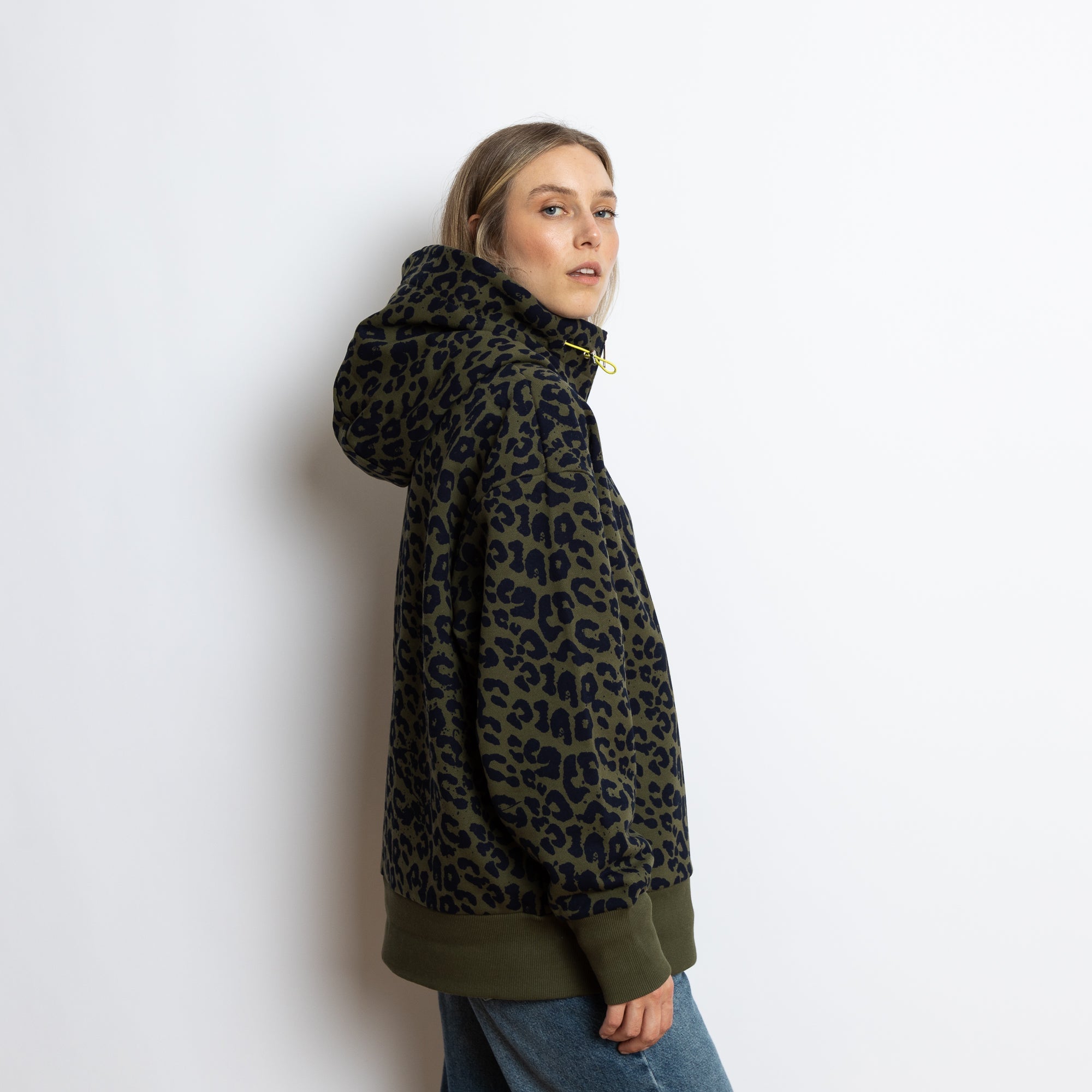 Sweat Jacket hoodie - leo splashes navy/olive - VIVI MARI