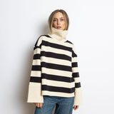 Sweatshirt turtle neck - bold stripes black/sand - VIVI MARI