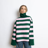 Sweatshirt turtle neck - bold stripes green/rosé - VIVI MARI