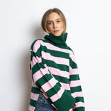 Sweatshirt turtle neck - bold stripes green/rosé - VIVI MARI