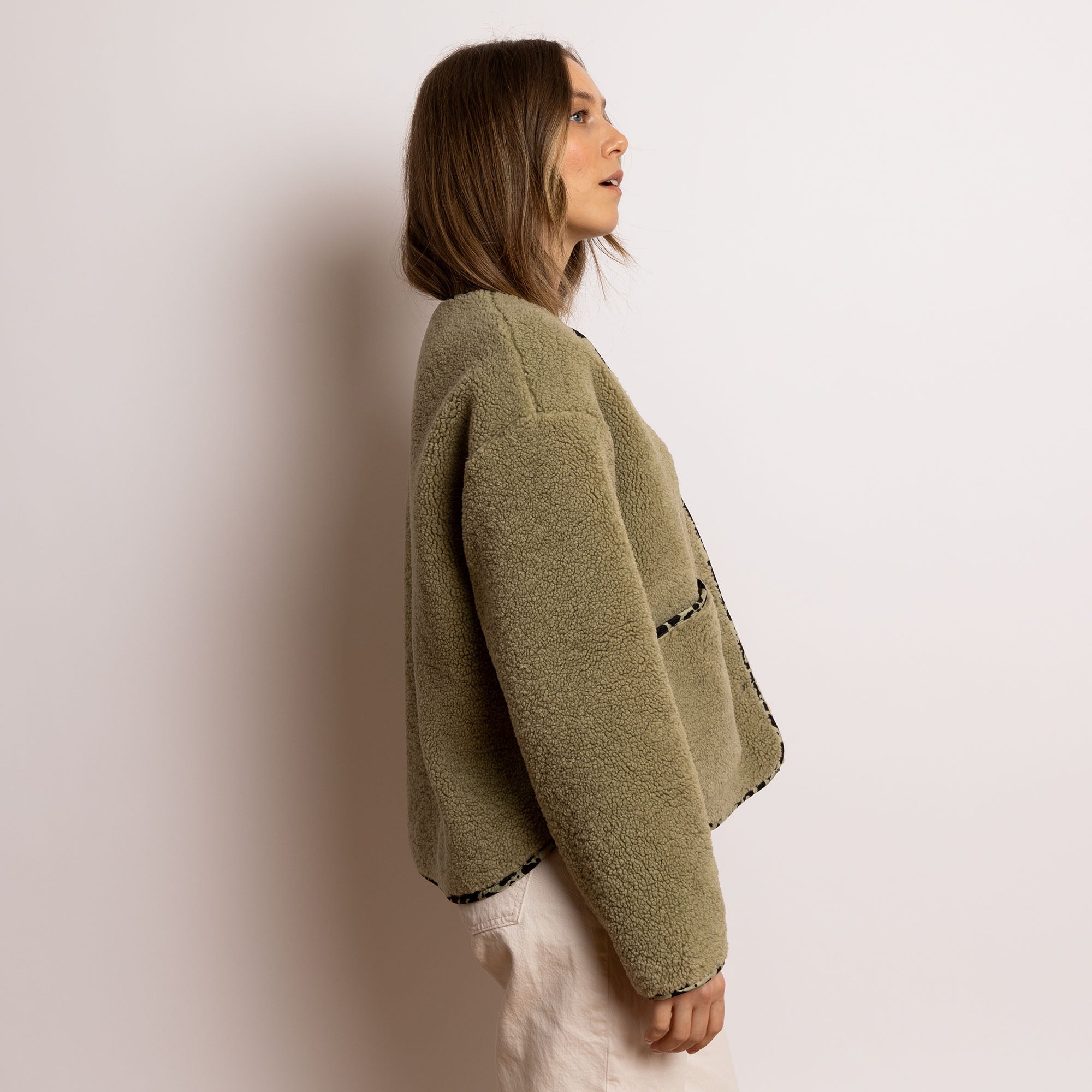 Teddy Fleece Jacket - pale olive - VIVI MARI