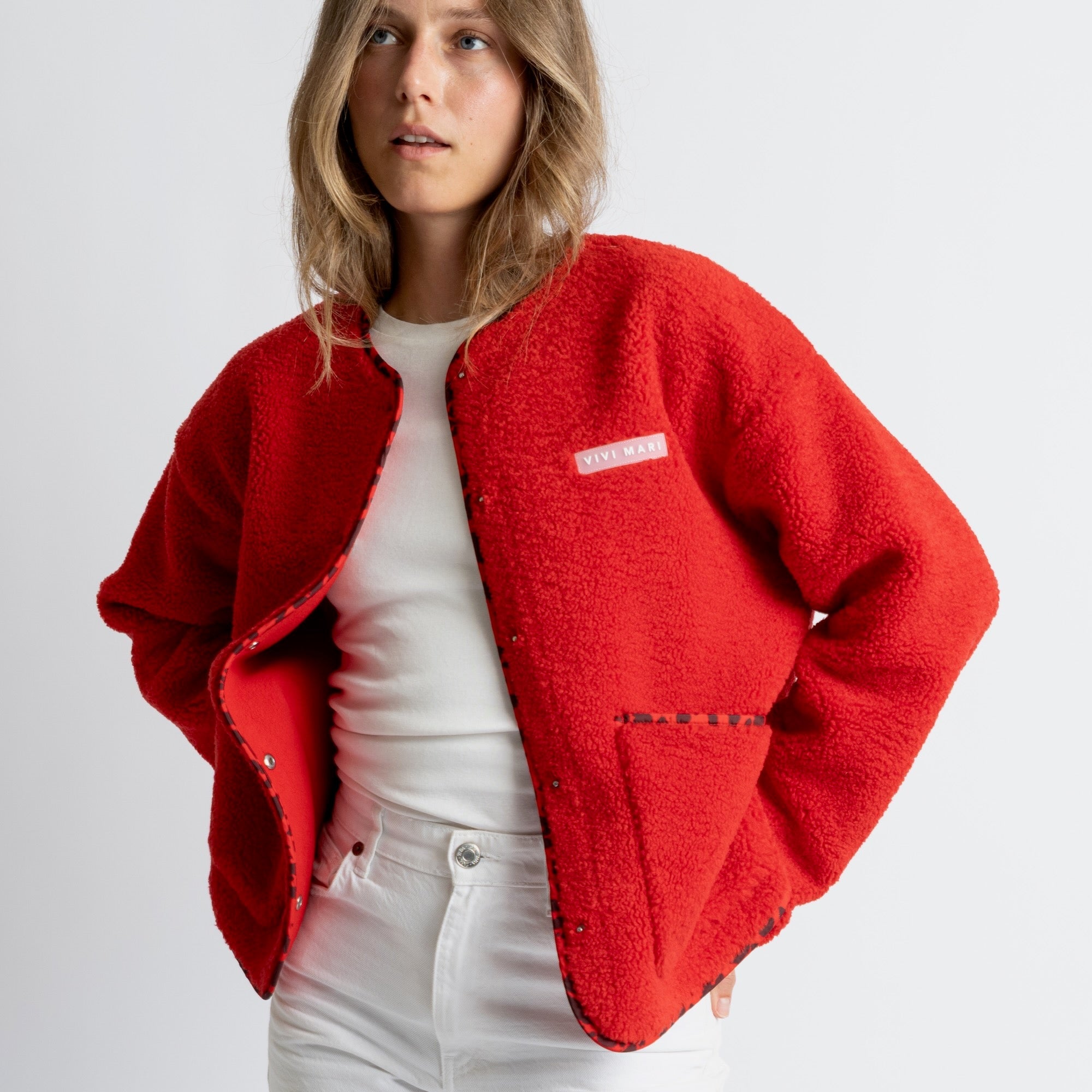 Teddy Fleece Jacket - true red - VIVI MARI