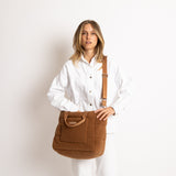 Teddy Tote Bag medium + strap basic woven slim - caramel - VIVI MARI