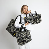 Teddy Tote Bag medium + strap basic woven slim - leo splashes black/sand - VIVI MARI