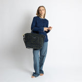 Teddy Tote Bag medium + strap basic woven slim - leo splashes navy/olive - VIVI MARI