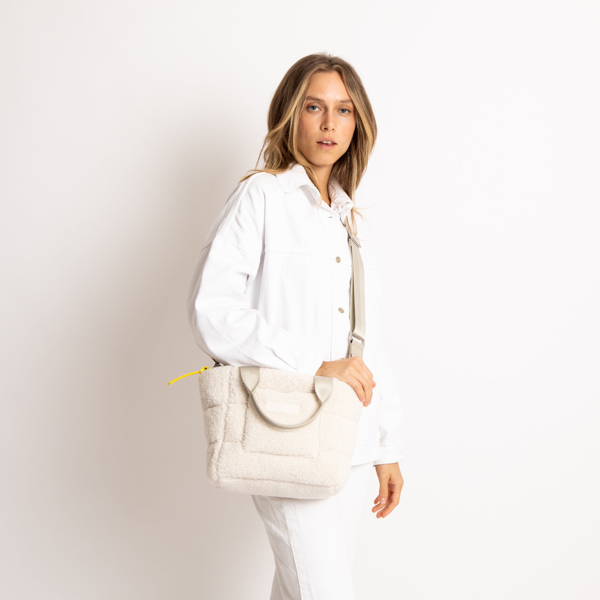 Teddy Tote Bag small + strap basic woven slim - sand - VIVI MARI