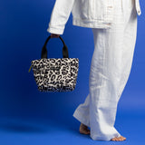 padded tote bag small + strap basic woven slim - leo splashes black/sand