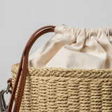 bucket bag straw + strap basic - tan
