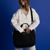 padded tote bag large + strap basic woven slim - black - VIVI MARI