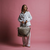 padded tote bag large + strap basic woven slim - leo splashes grey/sand - VIVI MARI