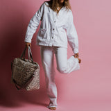 padded tote bag large + strap basic woven slim - leo splashes grey/sand - VIVI MARI