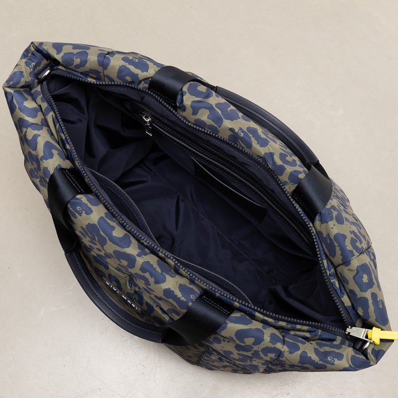 padded tote bag large + strap basic woven slim - leo splashes navy/olive - VIVI MARI
