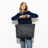 padded tote bag large + strap basic woven slim - leo splashes navy/olive - VIVI MARI