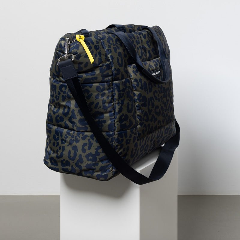 padded tote bag large + strap basic woven slim - leo splashes navy/olive - VIVI MARI