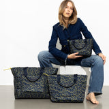 padded tote bag large + strap basic woven slim - leo splashes navy/olive - VIVI MARI