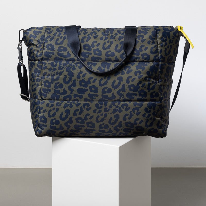 padded tote bag large + strap basic woven slim - leo splashes navy/olive - VIVI MARI