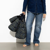 padded tote bag large + strap basic woven slim - leo splashes navy/olive - VIVI MARI