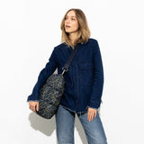 padded tote bag large + strap basic woven slim - leo splashes navy/olive - VIVI MARI