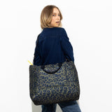 padded tote bag large + strap basic woven slim - leo splashes navy/olive - VIVI MARI