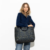 padded tote bag large + strap basic woven slim - leo splashes navy/olive - VIVI MARI