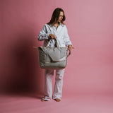 padded tote bag large + strap basic woven slim - stone - VIVI MARI