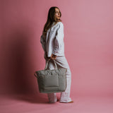 padded tote bag large + strap basic woven slim - stone - VIVI MARI